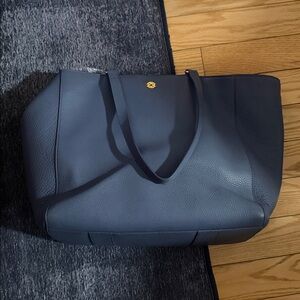 Dagne Dover Allyn Tote Large blue leather purse straps gold hardware